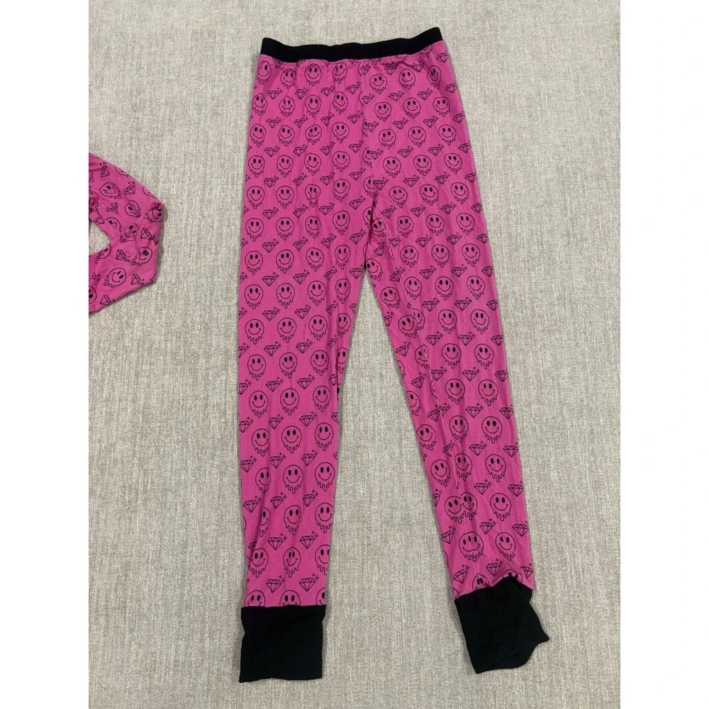 Heathers Haven Pink And Black Diamond And Smiley Face Bamboo Pajama 2PC Set 7/8